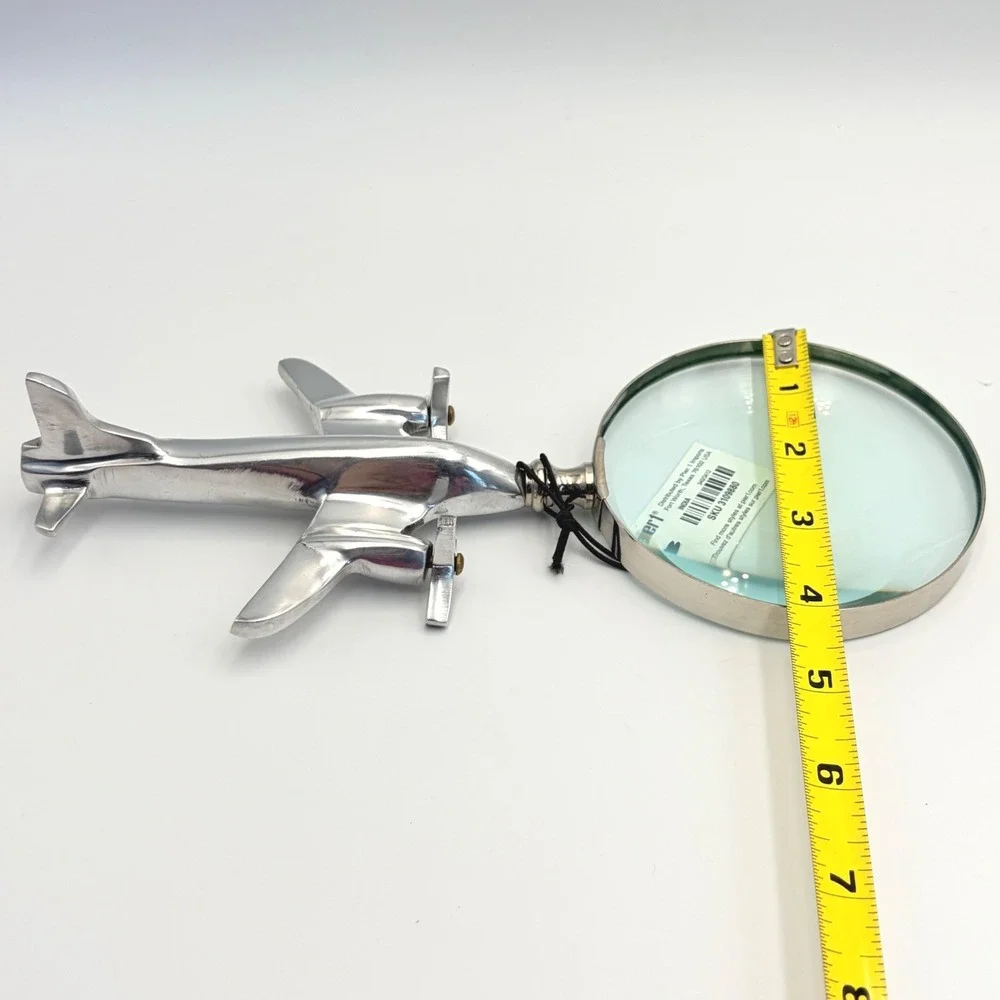 Pier 1 Silver Airplane Magnifying Glass Aviation Pilot Propeller Turns OAK Plane
